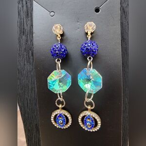 BrazenSoul Evil Eye Crystal Statement Drop Earrings